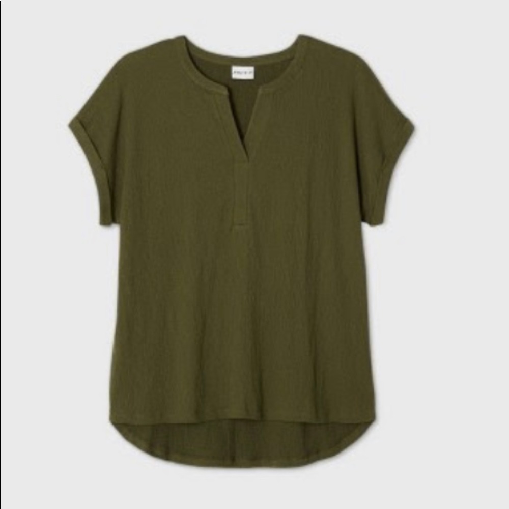 Ava & Viv Split Neck Roll Sleeve Shirt